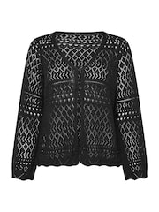Yours Curve Black Button Through Crochet Cardigan - Image 5 of 5