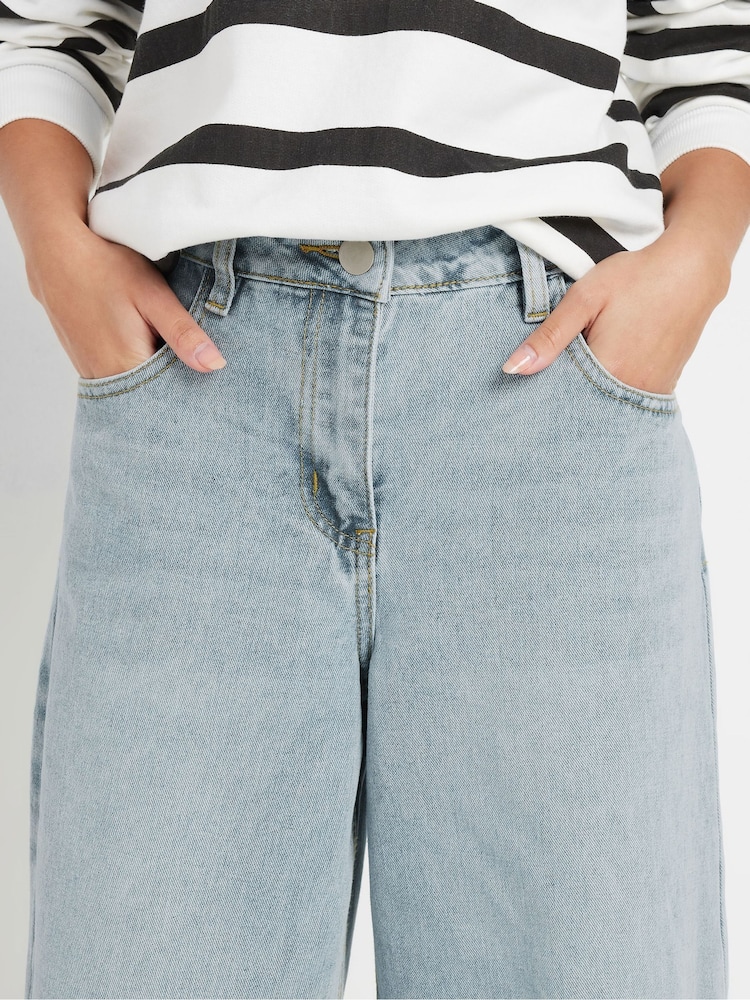 PixieGirl Petite Blue Palazzo Wide Leg 100% Cotton Jeans - Image 4 of 4