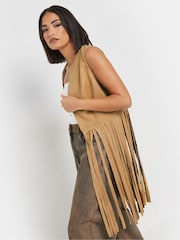 PixieGirl Petite Brown Tassel Suedette Waistcoat - Image 2 of 5