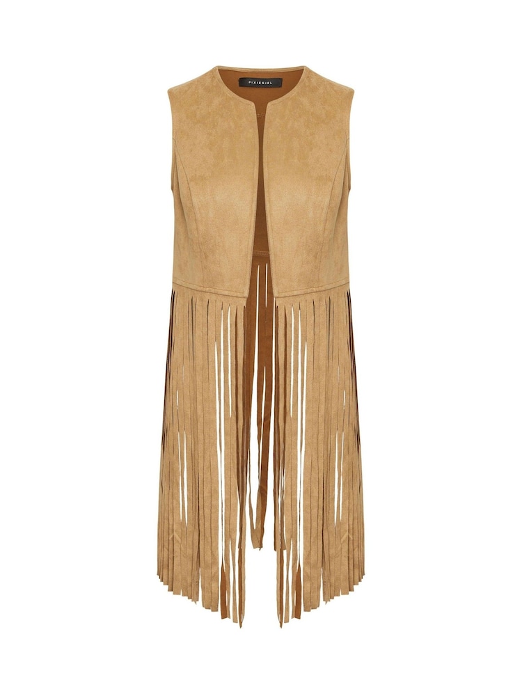 PixieGirl Petite Brown Tassel Suedette Waistcoat - Image 5 of 5