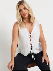Yours Curve White Tie Front 100% Cotton Waistcoat - Image 1 of 5