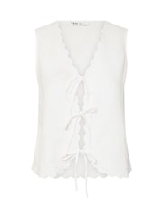 Yours Curve White Tie Front 100% Cotton Waistcoat - Image 5 of 5
