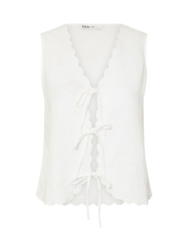 Yours Curve White Tie Front 100% Cotton Waistcoat - Image 5 of 5
