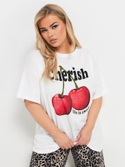 Yours Curve White Cherish Cherry 100% Cotton T-Shirt - Image 1 of 5