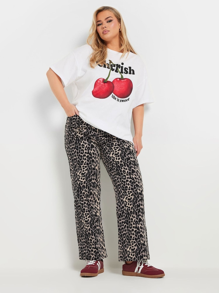 Yours Curve White Cherish Cherry 100% Cotton T-Shirt - Image 2 of 5