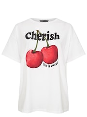 Yours Curve White Cherish Cherry 100% Cotton T-Shirt - Image 5 of 5