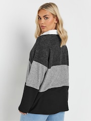 Yours Curve Grey Colour Block Rugby Collar Top - Image 4 of 5