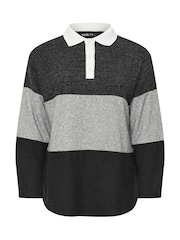 Yours Curve Grey Colour Block Rugby Collar Top - Image 5 of 5