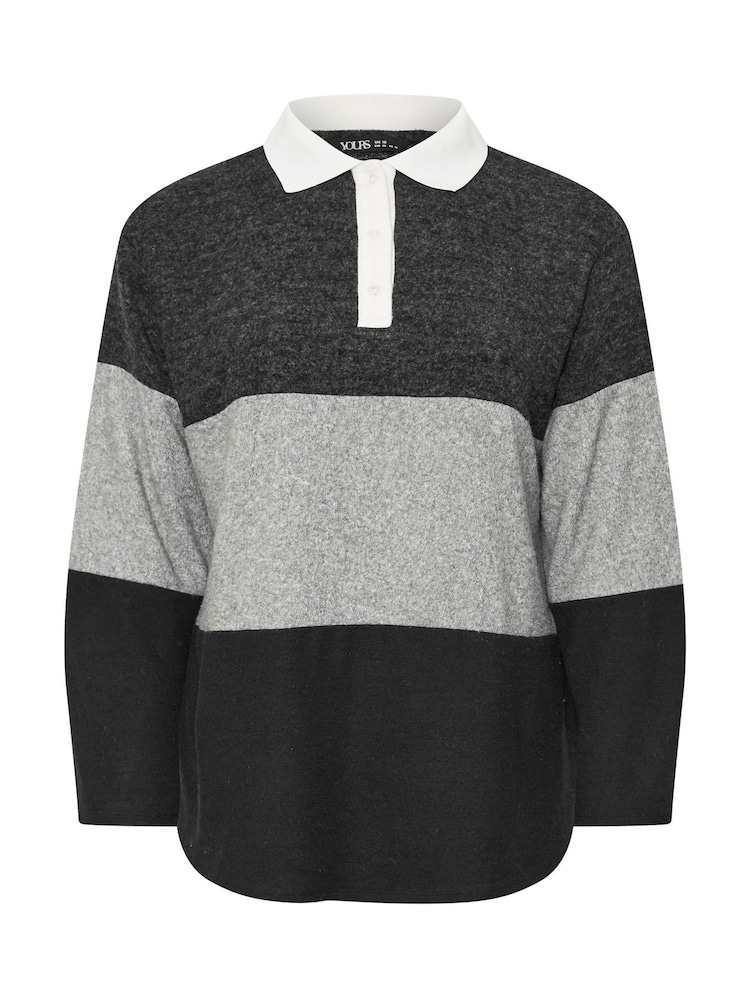 Yours Curve Grey Colour Block Rugby Collar Top - Image 5 of 5