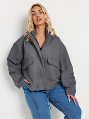 Yours Curve Grey Twill Drop Shoulder Jacket - Image 1 of 4