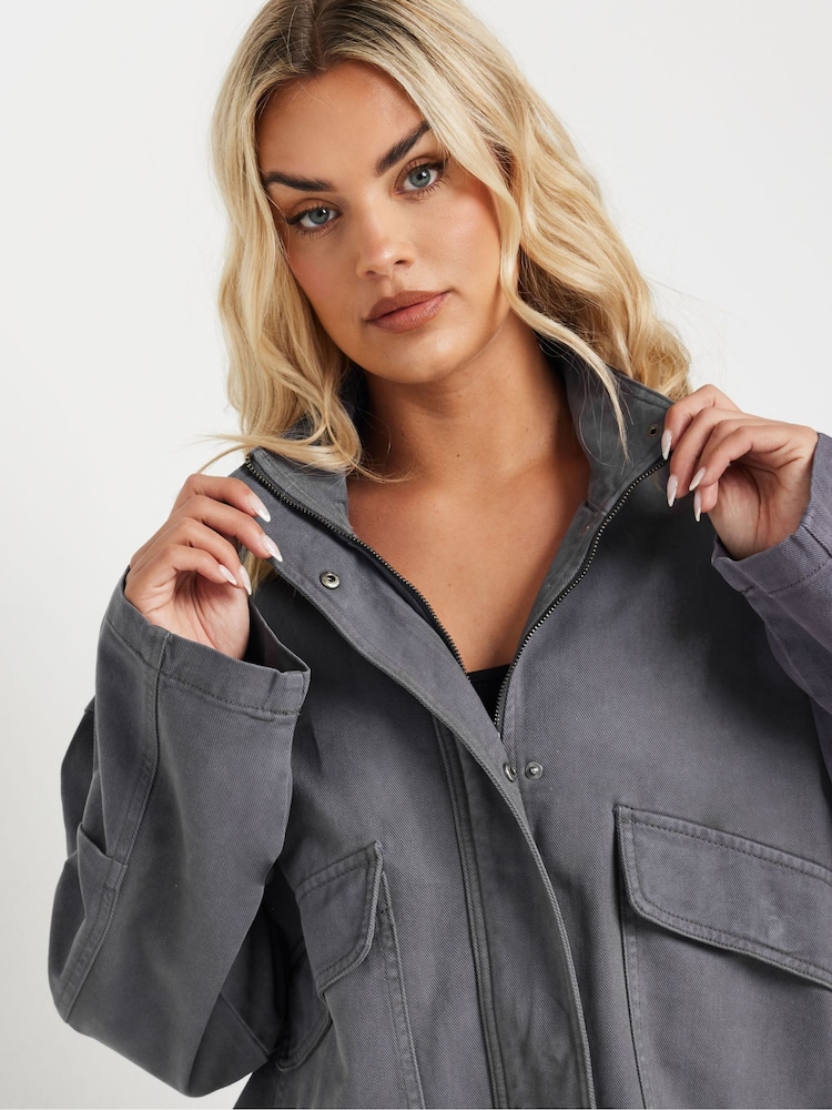 Yours Curve Grey Twill Drop Shoulder Jacket - Image 2 of 4