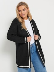 Yours Curve Black Contrast Knitted Cardigan - Image 1 of 5