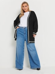 Yours Curve Black Contrast Knitted Cardigan - Image 2 of 5