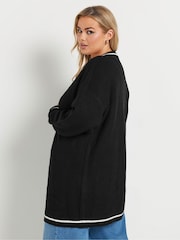 Yours Curve Black Contrast Knitted Cardigan - Image 3 of 5