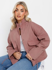 Yours Curve Pink Twill Drop Shoulder Jacket - Image 1 of 5