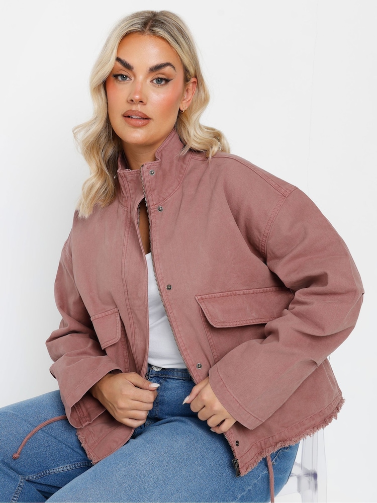 Yours Curve Pink Twill Drop Shoulder Jacket - Image 1 of 5