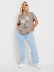 Yours Curve Purple Print Flower T-Shirt - Image 1 of 5