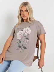 Yours Curve Purple Print Flower T-Shirt - Image 3 of 5
