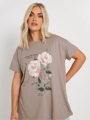 Yours Curve Purple Print Flower T-Shirt - Image 4 of 5