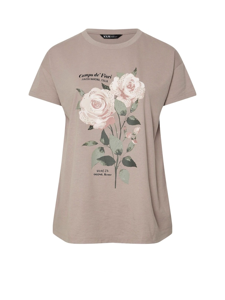 Yours Curve Purple Print Flower T-Shirt - Image 5 of 5