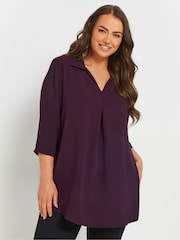 Yours Curve Purple Pleat Front Textured Shirt - Image 1 of 5