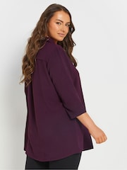 Yours Curve Purple Pleat Front Textured Shirt - Image 3 of 5