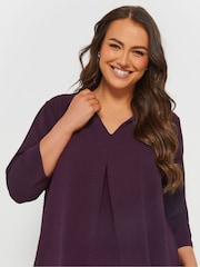 Yours Curve Purple Pleat Front Textured Shirt - Image 4 of 5