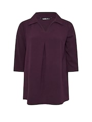 Yours Curve Purple Pleat Front Textured Shirt - Image 5 of 5