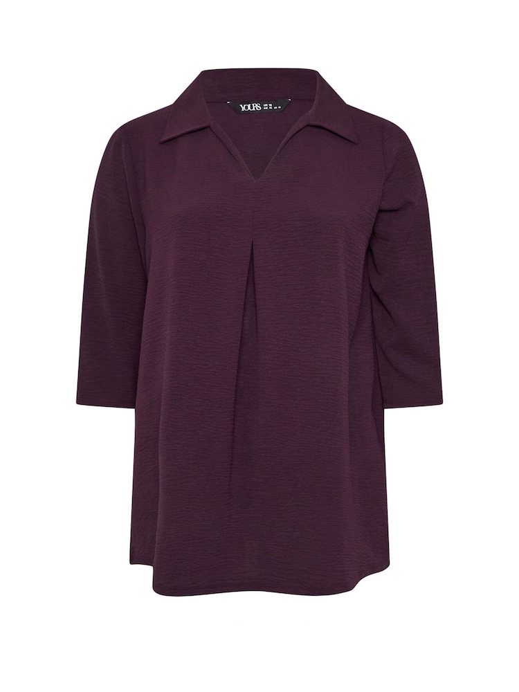 Yours Curve Purple Pleat Front Textured Shirt - Image 5 of 5