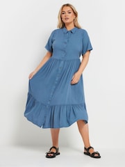 Yours Curve Blue Washed Chambray Shirt Dress - Image 1 of 5