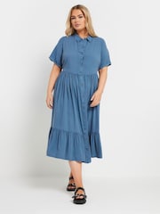 Yours Curve Blue Washed Chambray Shirt Dress - Image 2 of 5