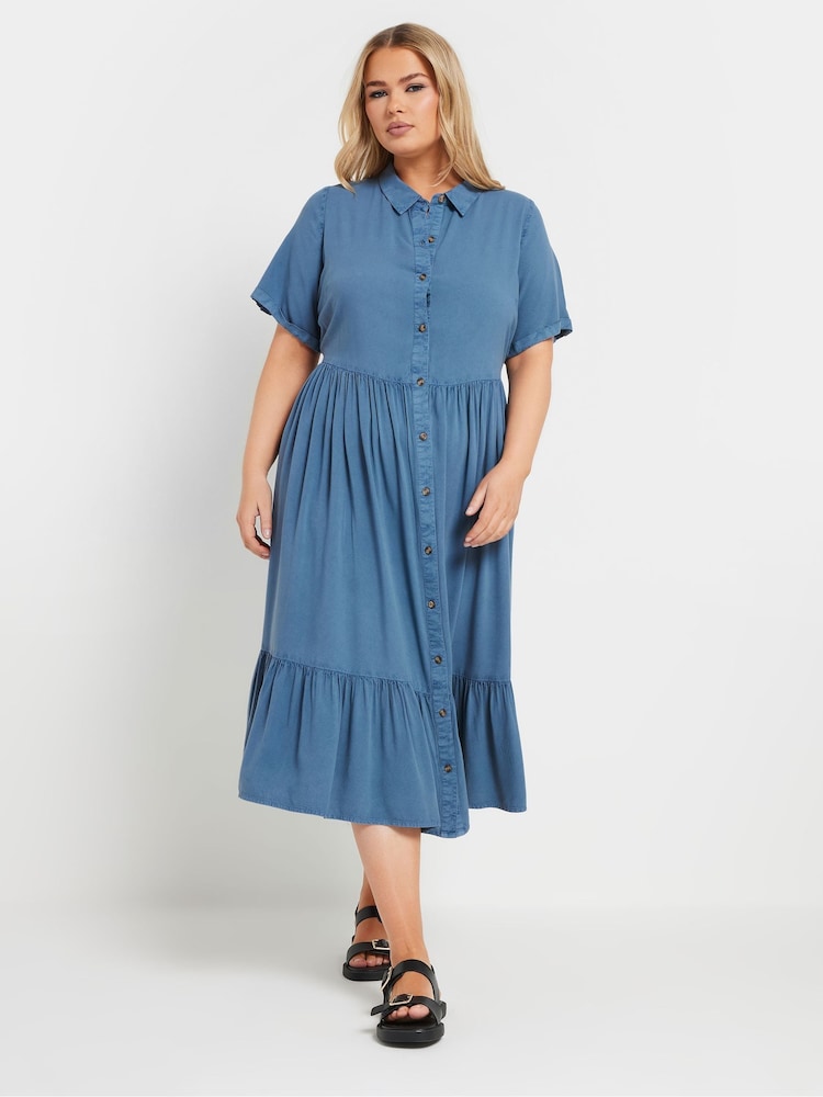 Yours Curve Blue Washed Chambray Shirt Dress - Image 2 of 5