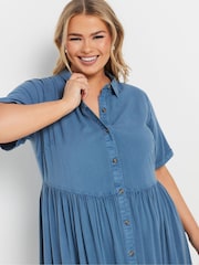 Yours Curve Blue Washed Chambray Shirt Dress - Image 4 of 5