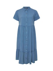 Yours Curve Blue Washed Chambray Shirt Dress - Image 5 of 5