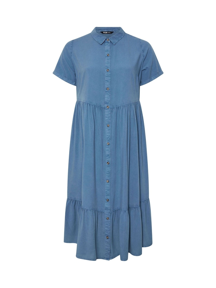 Yours Curve Blue Washed Chambray Shirt Dress - Image 5 of 5