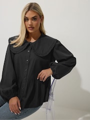 Yours Curve Black 100% Cotton Limited Collar Top - Image 4 of 5
