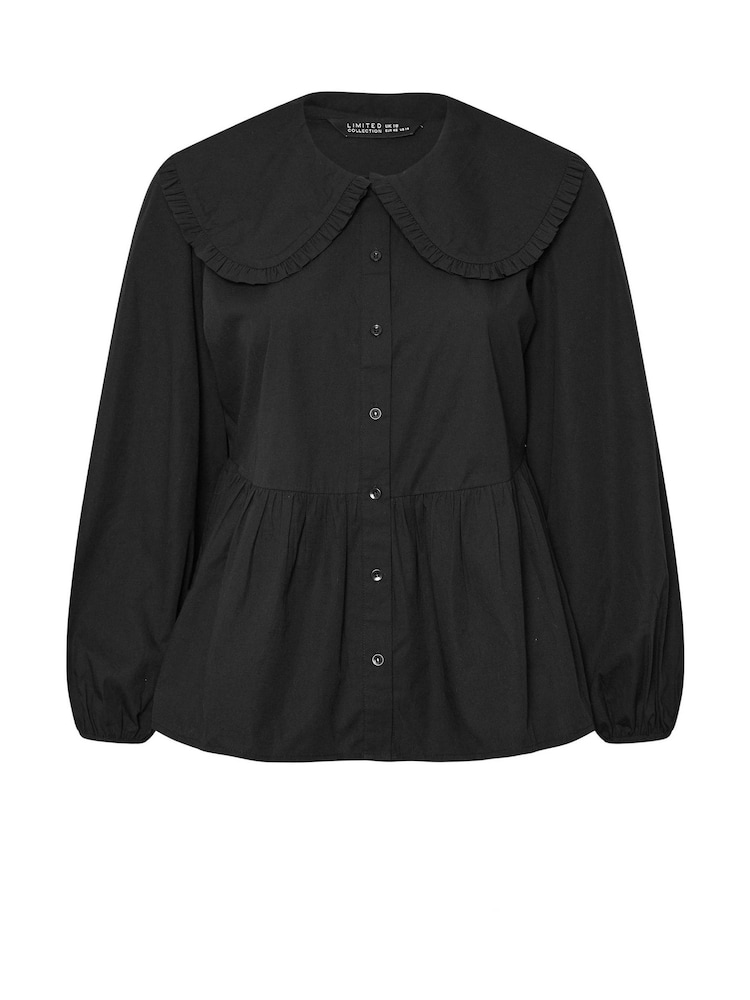 Yours Curve Black 100% Cotton Limited Collar Top - Image 5 of 5
