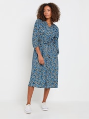 M&Co Blue Ditsy Button Through 3/4 Sleeve Dress - Image 2 of 5