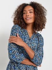 M&Co Blue Ditsy Button Through 3/4 Sleeve Dress - Image 4 of 5