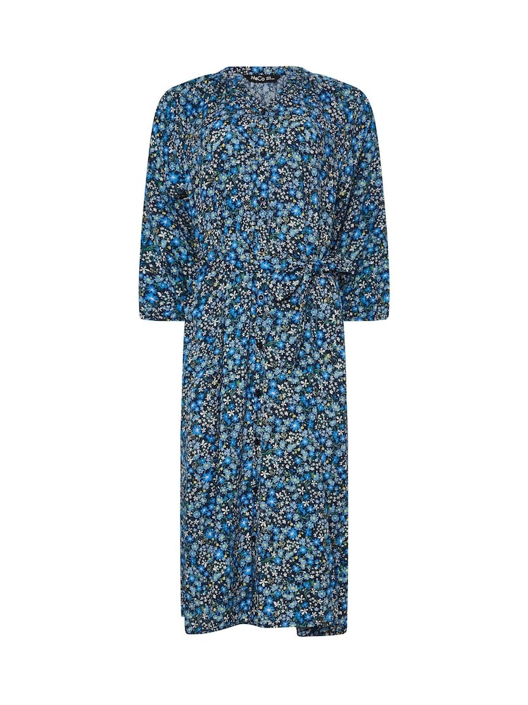 M&Co Blue Ditsy Button Through 3/4 Sleeve Dress - Image 5 of 5 M&Co Blue Ditsy Button Through 3/4 Sleeve Dress - Image 5 of 5