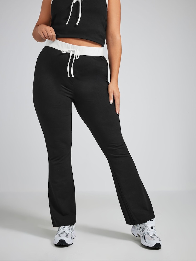 Yours Curve Black Limited Contrast Band Flare Leggings - Image 1 of 5
