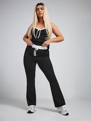 Yours Curve Black Limited Contrast Band Flare Leggings - Image 2 of 5