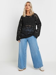 Yours Curve Black Pointelle Crochet Jumper - Image 2 of 5