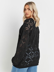 Yours Curve Black Pointelle Crochet Jumper - Image 3 of 5