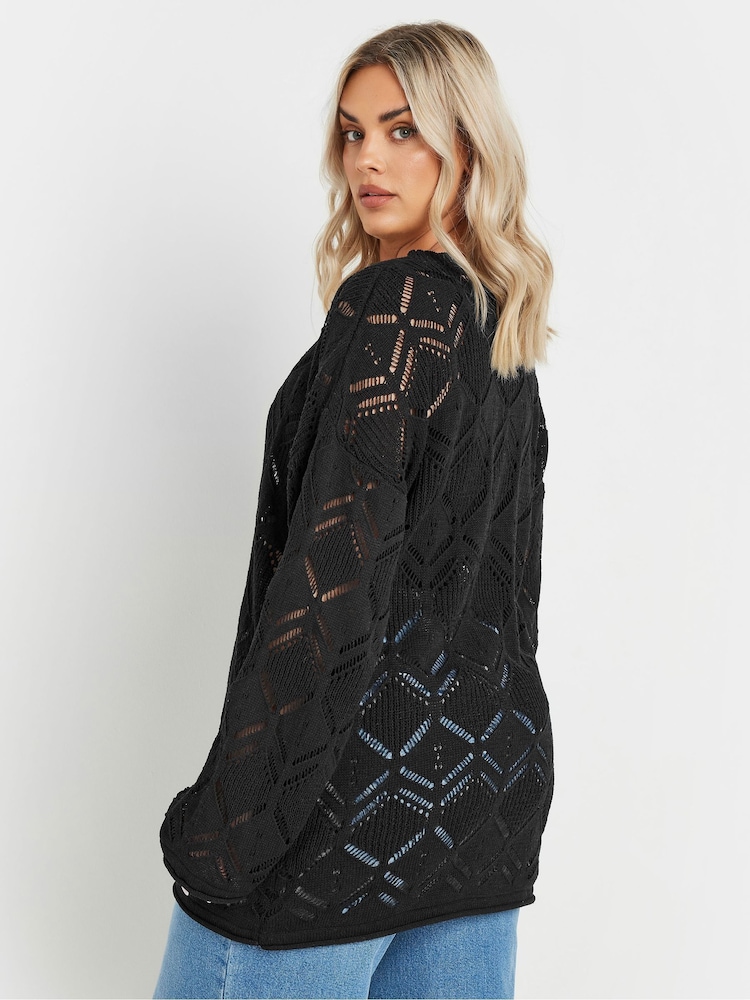 Yours Curve Black Pointelle Crochet Jumper - Image 3 of 5