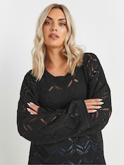 Yours Curve Black Pointelle Crochet Jumper - Image 4 of 5