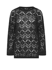 Yours Curve Black Pointelle Crochet Jumper - Image 5 of 5