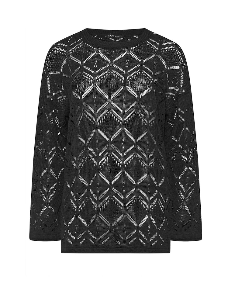 Yours Curve Black Pointelle Crochet Jumper - Image 5 of 5