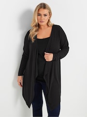 Yours Curve Black Waterfall Ribbed Cardigan - Image 1 of 5