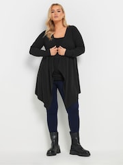 Yours Curve Black Waterfall Ribbed Cardigan - Image 2 of 5